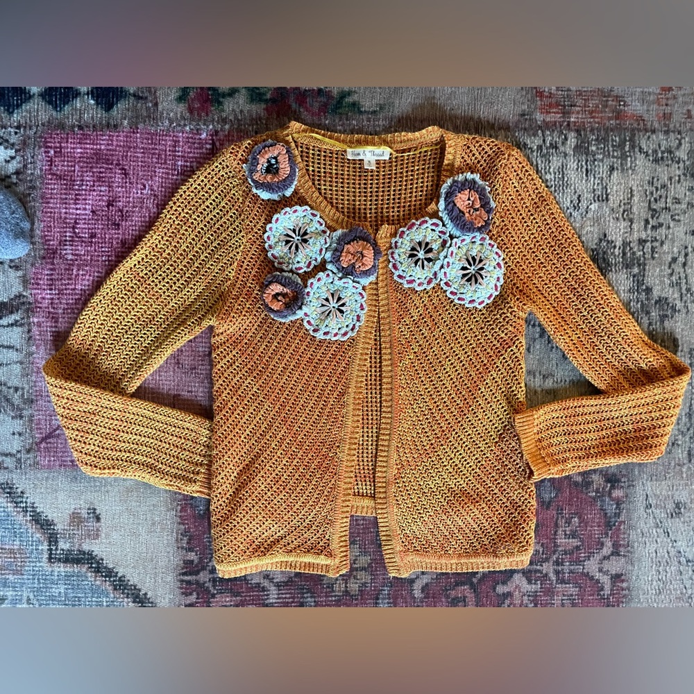 Orange Boutique Embroidered Floral Cardigan Boho Sweater Medium (small)